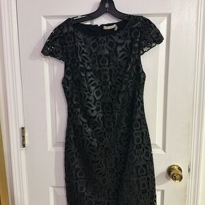 Alice+Olivia leather lace-cut dress